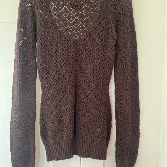Buffalo knit brown long sleeve sweater top silver clasps swoop neck pattern cute - Picture 3 of 6